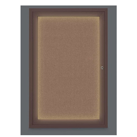 United Visual Products Corkboard, Lightd, Fbrc, Bronze, 1 Dr, 24x36" UV315ILED-BRONZE-PUMICE