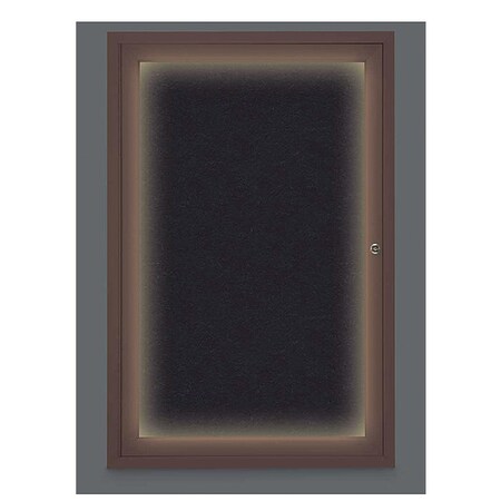 United Visual Products Corkboard, Lighted, Rubber, 1 Door, 24 x 36" UV315ILED-BRONZE-RUBBER