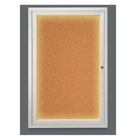 United Visual Products Corkboard, Lighted, Cork, 1 Door, 24 x 36" UV315ILED-SATIN-CORK