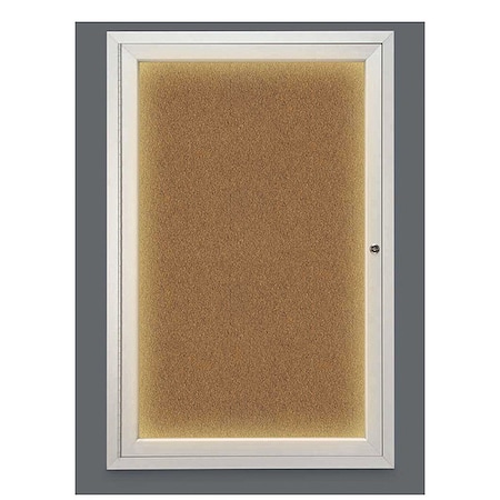United Visual Products Corkboard, Lighted, Forbo, 1 Door, 24 x 36" UV315ILED-SATIN-FORBO
