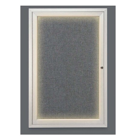 United Visual Products Crkboard, Lght, Fbrc, 1 Dr, Satin/Gry, 24x36" UV315ILED-SATIN-MEDGRY
