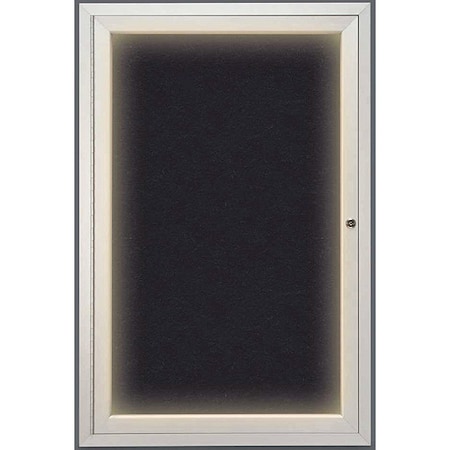 United Visual Products Corkboard, Lighted, Rubber, 1 Door, 24 x 36" UV315ILED-SATIN-RUBBER