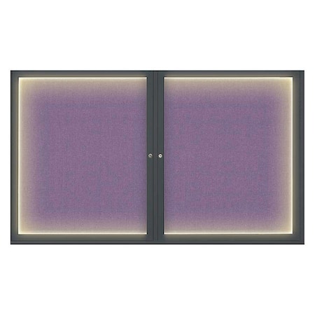 United Visual Products Crkboard, Lght, Fbrc, 2 Dr, 60x36", Blk/Amthy UV317ILED-BLACK-AMETHY