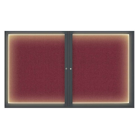 United Visual Products Corkboard, Lght, Fbrc, Blk/Burg, 2 Dr, 60x36" UV317ILED-BLACK-DBURGU