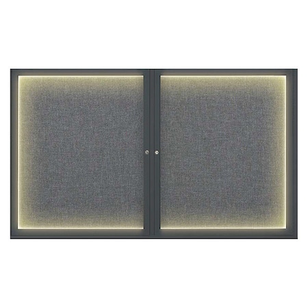 United Visual Products Corkboard, Lghtd, Fbrc, Blk/Gry, 2 Dr, 60x36" UV317ILED-BLACK-MEDGRY