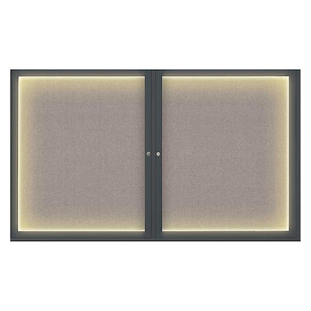United Visual Products Corkboard, Lghtd, Fbrc, Blk/Prl, 2 Dr, 60x36" UV317ILED-BLACK-PEARL