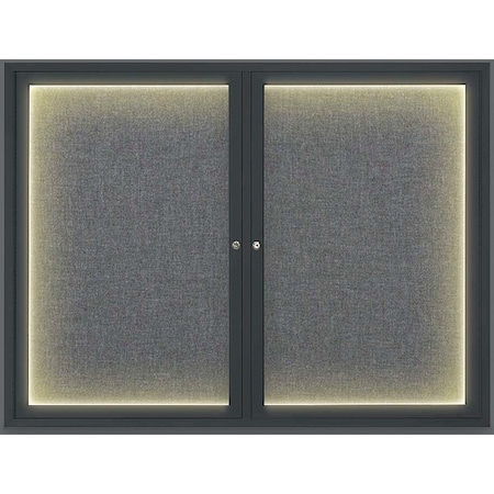 United Visual Products Corkboard, Lghtd, Fbrc, Blk/Gry, 2 Dr, 42x32" UV316ILED-BLACK-MEDGRY