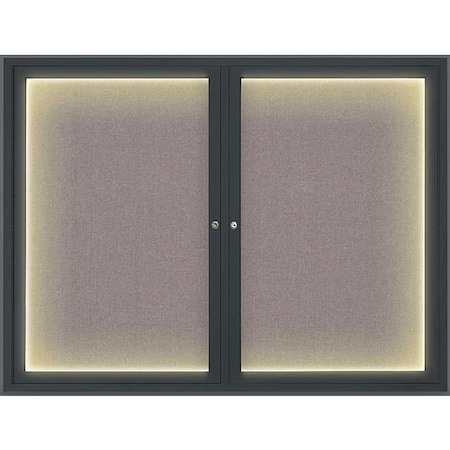 United Visual Products Corkboard, Lght, Fbrc, Blk/Surf, 2 Dr, 42x32" UV316ILED-BLACK-SURF