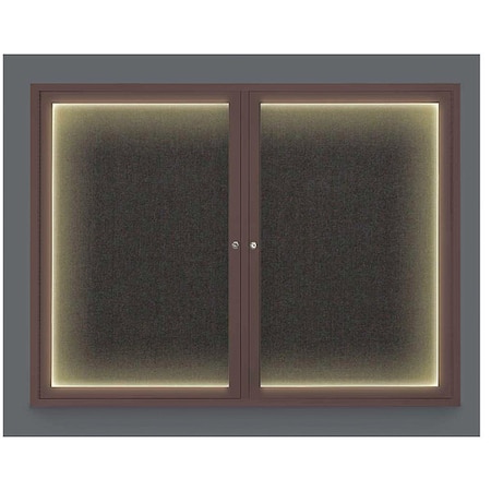 United Visual Products Corkboard, Lght, Fbrc, Brnz/Blk, 2 Dr, 42x32" UV316ILED-BRONZE-BLACK