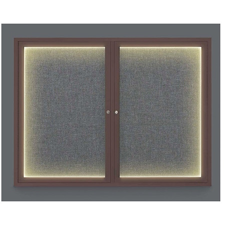 United Visual Products Corkboard, Lght, Fbrc, Brnz/Gry, 2 Dr, 42x32" UV316ILED-BRONZE-MEDGRY