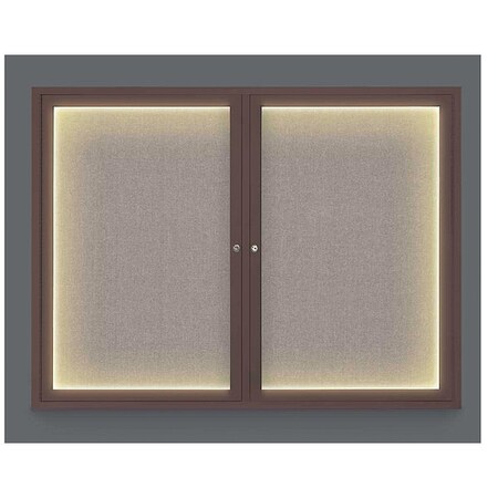United Visual Products Corkboard, Lght, Fbrc, Brnz/Prl, 2 Dr, 42x32" UV316ILED-BRONZE-PEARL