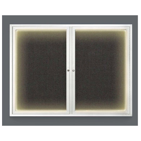 United Visual Products Crkboard, Lght, Fbrc, 2 Dr, Satin/Blk, 42x32" UV316ILED-SATIN-BLACK