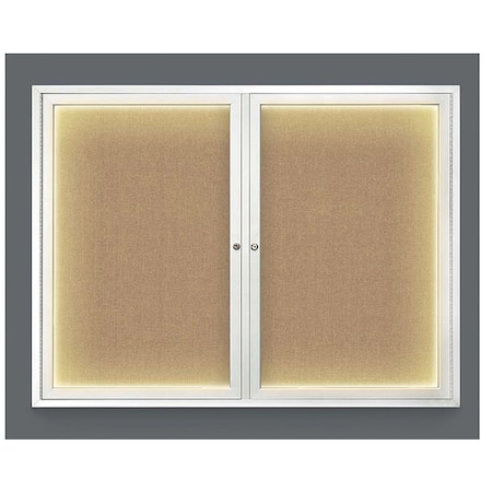 United Visual Products Crkboard, Lght, Fbrc, 2 Dr, Satin/Bff, 42x32" UV316ILED-SATIN-BUFF