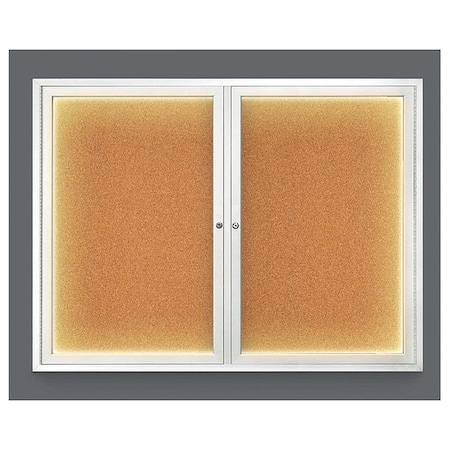 United Visual Products Corkboard, Lighted, Cork, 2 Door, 42 x 32" UV316ILED-SATIN-CORK