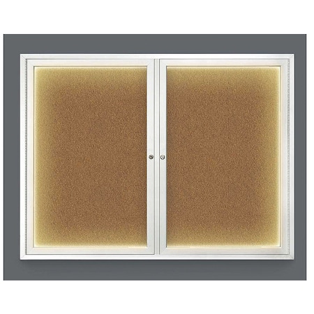 United Visual Products Corkboard, Lighted, Forbo, 2 Door, 42 x 32" UV316ILED-SATIN-FORBO