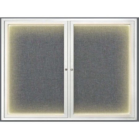 United Visual Products Crkboard, Lght, Fbrc, 2 Dr, Satin/Gry, 42x32" UV316ILED-SATIN-MEDGRY