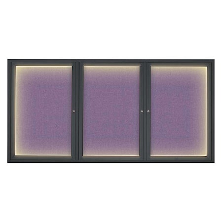 United Visual Products Crkboard, Lght, Fbrc, 3 Dr, 72x36", Blk/Amthy UV318ILED-BLACK-AMETHY
