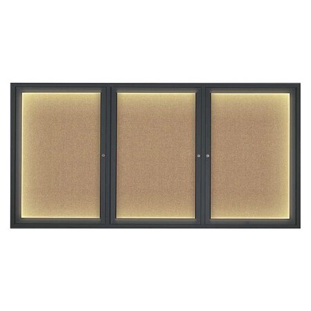 United Visual Products Corkboard, Lght, Fbrc, Blk/Buff, 3 Dr, 72x36" UV318ILED-BLACK-BUFF