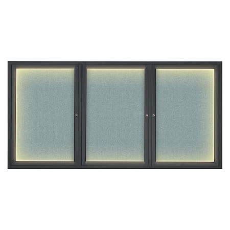 United Visual Products Corkboard, Lghtd, Fbrc, Blk/Cld, 3 Dr, 72x36" UV318ILED-BLACK-CLOUD