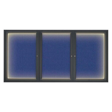 United Visual Products Crkboard, Lght, Fbrc, Blk/Cobac, 3 Dr, 72x36" UV318ILED-BLACK-COBACC
