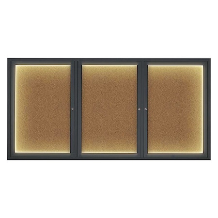 United Visual Products Corkboard, Lighted, Blk, Forbo, 3 Dr, 72x36" UV318ILED-BLACK-FORBO