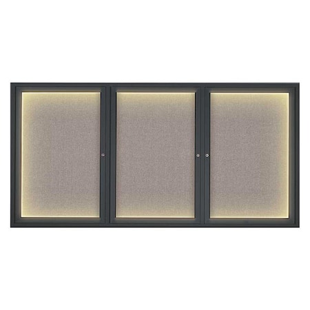United Visual Products Corkboard, Lghtd, Fbrc, Blk/Prl, 3 Dr, 72x36" UV318ILED-BLACK-PEARL