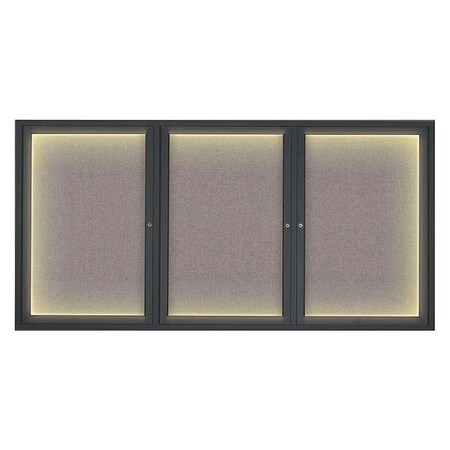 United Visual Products Corkboard, Lght, Fbrc, Blk/Surf, 3 Dr, 72x36" UV318ILED-BLACK-SURF