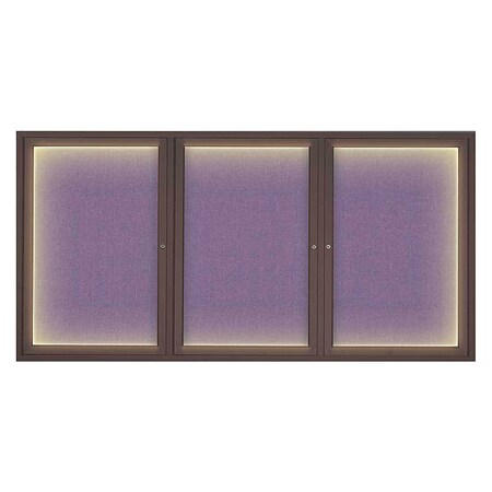 United Visual Products Crkboard, Lght, Fbrc, Brnz/Amth, 3 Dr, 72x36" UV318ILED-BRONZE-AMETHY