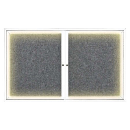 United Visual Products Corkboard, Lghtd, Fbrc, Wht/Gry, 2 Dr, 60x36" UV317ILED-WHITE-MEDGRY