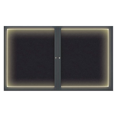 United Visual Products Corkboard, Lighted, Blk, Rubber, 2 Dr, 60x36" UV317ILED-BLACK-RUBBER