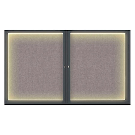 United Visual Products Corkboard, Lght, Fbrc, Blk/Surf, 2 Dr, 60x36" UV317ILED-BLACK-SURF