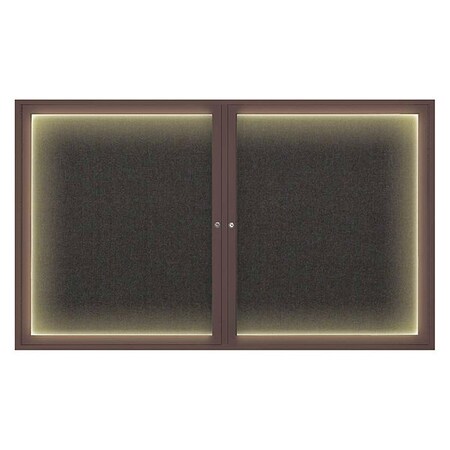 United Visual Products Corkboard, Lght, Fbrc, Brnz/Blk, 2 Dr, 60x36" UV317ILED-BRONZE-BLACK