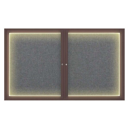United Visual Products Corkboard, Lght, Fbrc, Brnz/Gry, 2 Dr, 60x36" UV317ILED-BRONZE-MEDGRY