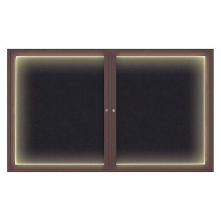 United Visual Products Corkboard, Lighted, Rubber, 2 Door, 60x36" UV317ILED-BRONZE-RUBBER