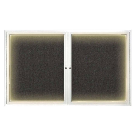 United Visual Products Crkboard, Lght, Fbrc, 2 Dr, Satin/Blk, 60x36" UV317ILED-SATIN-BLACK