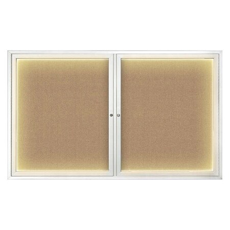 United Visual Products Crkboard, Lght, Fbrc, 2 Dr, Satin/Bff, 60x36" UV317ILED-SATIN-BUFF