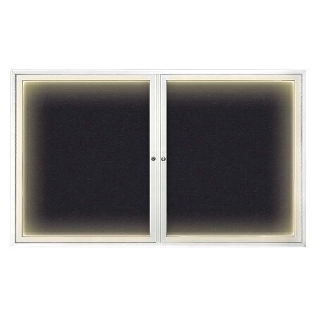United Visual Products Corkboard, Lighted, Rubber, 2 Door, 60x36" UV317ILED-SATIN-RUBBER