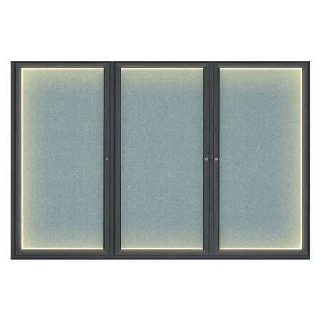 United Visual Products Corkboard, Lghtd, Fbrc, Blk/Cld, 3 Dr, 72x48" UV319ILED-BLACK-CLOUD