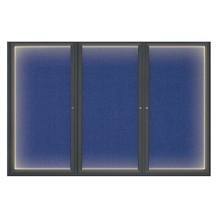 United Visual Products Crkboard, Lght, Fbrc, Blk/Cobac, 3 Dr, 72x48" UV319ILED-BLACK-COBACC