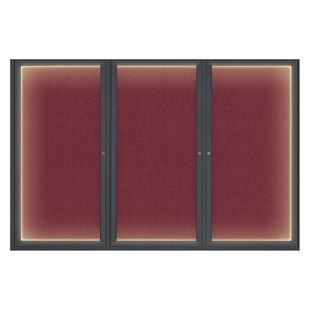 United Visual Products Corkboard, Lght, Fbrc, Blk/Burg, 3 Dr, 72x48" UV319ILED-BLACK-DBURGU