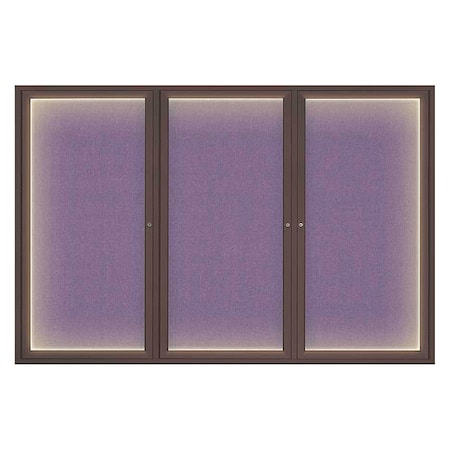 United Visual Products Crkboard, Lght, Fbrc, Brnz/Amth, 3 Dr, 72x48" UV319ILED-BRONZE-AMETHY