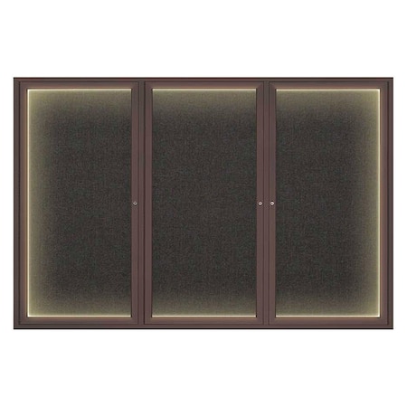 United Visual Products Corkboard, Lght, Fbrc, Brnz/Blk, 3 Dr, 72x48" UV319ILED-BRONZE-BLACK
