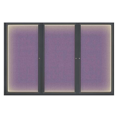 United Visual Products Crkboard, Lght, Fbrc, 3 Dr, 72x48", Blk/Amthy UV319ILED-BLACK-AMETHY