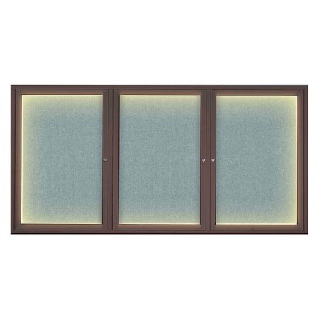 United Visual Products Corkboard, Lght, Fbrc, Brnz/Cld, 3 Dr, 72x36" UV318ILED-BRONZE-CLOUD