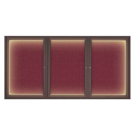 United Visual Products Crkboard, Lght, Fbrc, Brnz/Burg, 3 Dr, 72x36" UV318ILED-BRONZE-DBURGU