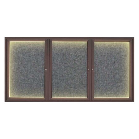 United Visual Products Corkboard, Lght, Fbrc, Brnz/Gry, 3 Dr, 72x36" UV318ILED-BRONZE-MEDGRY