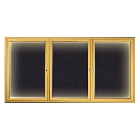 United Visual Products Corkboard, Lightd, Gold, Rubber, 3 Dr, 72x36" UV318ILED-GOLD-RUBBER