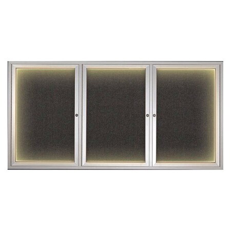 United Visual Products Crkboard, Lght, Fbrc, 3 Dr, Satin/Blk, 72x36" UV318ILED-SATIN-BLACK