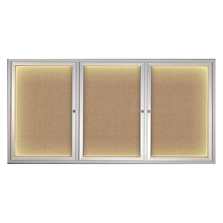 United Visual Products Crkboard, Lght, Fbrc, 3 Dr, Satin/Bff, 72x36" UV318ILED-SATIN-BUFF