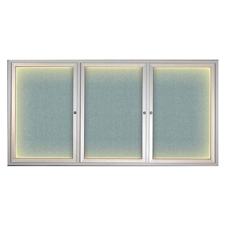United Visual Products Crkboard, Lght, Fbrc, 3 Dr, Satin/Cld, 72x36" UV318ILED-SATIN-CLOUD
